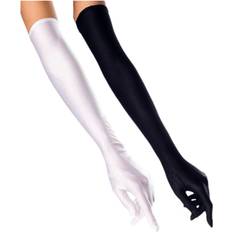 Satin Gloves & Mittens Dreamhigh Evening Gloves Long White Black Satin Finger - 2 Pairs