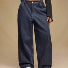 Stripes Jeans Shein Plus Size Front Button Pocket Simple Stripe Jeans
