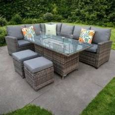 Garden & Outdoor Furniture Outdoor Living The Croft 8 Seat Corner Gas Firepit Rattan Dark Mixed Grey Patio Dining Set