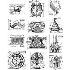 Blue Scrapbook Albums Tim Holtz Cling Rubber Stamps Mini Blueprints 4 cms154
