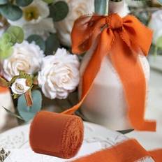 Gift Wrap Ribbons Shein 4cm x 5m Orange Tassel Edge Ribbon Bow Roll