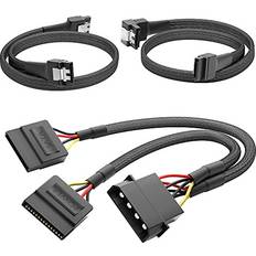 â 30cm 4-pin Molex to 2 x 15-pin SATA power cable + 60cm 7-pin SATA 3 data cable 6 Gbit/s 90 angled + 60cm 7-pin SATA 3 data cable 6 Gbit/s