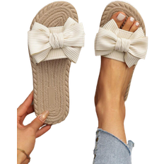 Shein Women's Bow Decor Flat Sandals, Round Toe Slip-On Summer Shoes, Non-Slip Beach Sandals, Lightweight Ladies Flip Flops