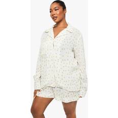 Yellow Sleepwear boohoo Plus Seersucker Lemon Long Sleeve Shirt Short Pyjama Set - Yellow
