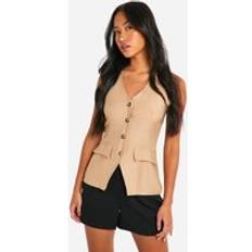 Beige Vests boohoo Womens Linen Look Longline Waistcoat - Beige