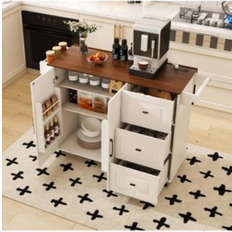 Kitchen Units Streamdale Furniture White Kitchen Island Cart Foldable Tabletop Storage - White