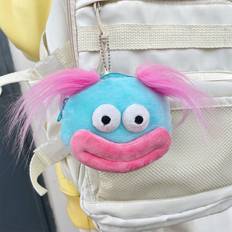 Blue Coin Purses Dinamr Plush Whimsical Coin Purse Big Eyes Sausage Lips - Sky Blue