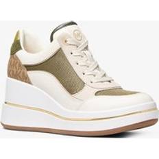 Michael Kors Leather Leopard Print Calf Hair Wedge Trainer - Natural
