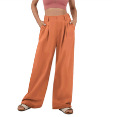 Typecat Wide Leg Suit Pants Loose Fit High Elastic - Orange Red