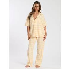 Yellow Sleepwear Loungeable Women's Yellow Checked Shirt Trousers Pyjama Set - Yellow
