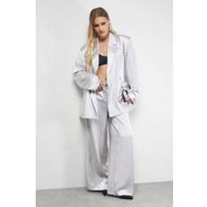 Silver - Women Trousers Warehouse High Shine Satin Drawstring Trousers - Silver