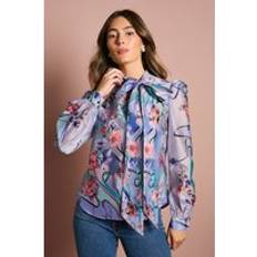 Purple Blouses Coast Long Sleeve Placement Print Chiffon Blouse - Lilac