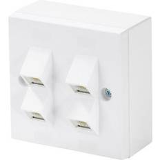 White Ethernet, Data & Phone Outlets T.U.K. Fj445 4-Port Faceplate RJ45 Angled 4 Port