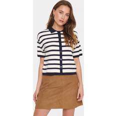 Dam - Randiga Koftor Saint Tropez Likamsz Striped Polo Cardigan - Winter White