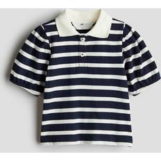 Polo Shirts H&M Girls Striped Puff Sleeve Polo Shirt - Dark Blue