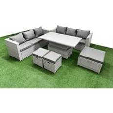 Lounge Patio Dining Sets Fimous 6 PCs Rising Table with 3 Seater Light Grey Patio Dining Set