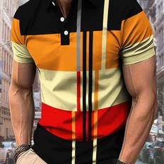 Fitness & Gym Shirts Temu Men's Color Block Striped Shirt - Vintage Style