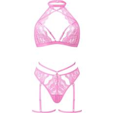 Dame - Pink Undertøjssæt Ann Summers Rosella Lace Halterneck Crotchless Set - Pink