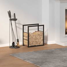 Firewood Baskets vidaXL Black Steel Firewood Rack 55x30x61 cm