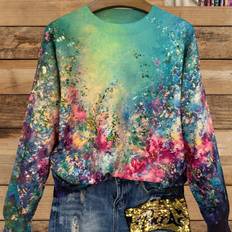 Florals Jumpers Temu Women's Lightweight 3D Aurora Print Sweater - Vibrant