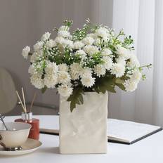 Temu Dandelion Bouquet With White Flowers Green Leaves Artificial Plant
