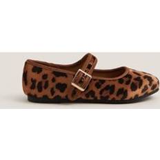 Leopard Print Strap Ballet Flats - Brown