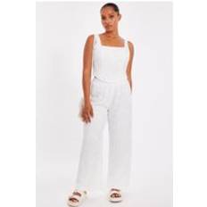 Quiz Petite Embroidered Trousers - White