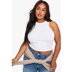Tank Tops boohoo Plus Rib Racer Vest Top - White