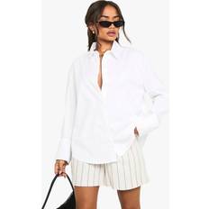 Boohoo Oxford Shirts boohoo Cotton Turn Up Cuff Oversized Shirt - White