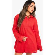 Red Swimsuit Cover-Ups & Sarong Wraps boohoo Womens Linen Oversized Beach Shirt - Red