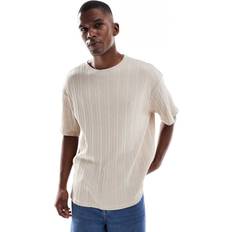 Linne T-shirts Only & Sons Beige Avslappnad T-shirt Med Struktur Vit