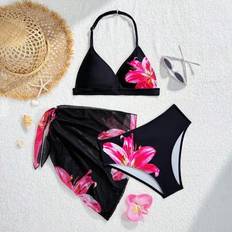 Shein Teenage Girls Floral Print Triangle Top Bikini Swimsuit Set - Cute