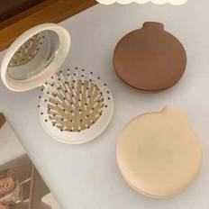 Multicolour Hair Combs Shein 1pc/2pcs/3pcs Women Macaron Air Cushion Detangling Comb, Solid Color Portable With Mirror Massage Brush