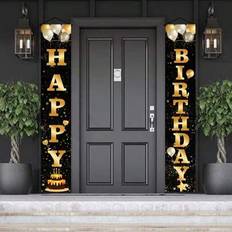 Shein Glamorous Black Gold Happy Birthday Flag Banner