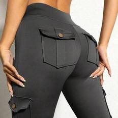 Grey - Sportswear Garment Tights & Stay-Ups Shein Utility Pocket Sport Yoga Leggings - Colanti