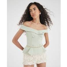 River Island L Blouses River Island Sleeveless Double Breasted Bardot Top - Green