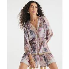 River Island Swimsuit Cover-Ups & Sarong Wraps River Island Purple Printed Beach Shirt Mini Dress
