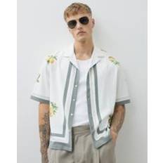 Men Shirts River Island Regular Fit Lemon Print Striped Shirt - White
