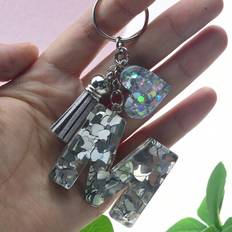 Silver Keychains Shein Initial Letter Silver Heart Shaped Glitter Keychain With Tassel Pendant