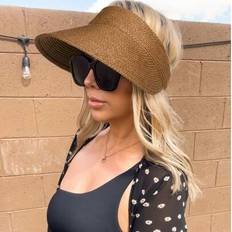 One Size Hats Shein Raffia Straw Sun Visor Hat - Tea