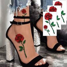 Skincare Shein 3pcs 3D Red Rose Flower Temporary Tattoo Stickers