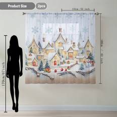 Gardiner & Tillbehör Temu 2pcs Christmas Snow Village Sheer Curtains