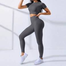 Shein Seamless Stretchy Women Short Sleeve Top And Pants - Women
