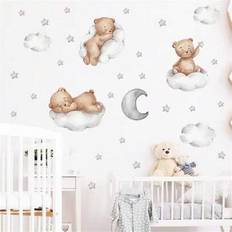 Shein Cartoon Bear Clouds Moon Pattern Wall Decals