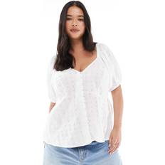 New Look Women Blouses New Look Plus Size V-Neck Tea Blouse Cutwork - White