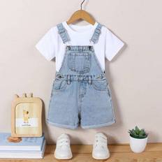 Boys - Green Jumpsuits Shein Young Boy Army Green Casual Vacation Style Denim Overalls Jumpsuit