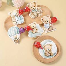 Blue Table Decorations Shein 48pcs Blue Bear Lollipop Decoration Cards