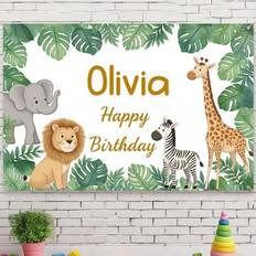 Decals & Wall Decorations on sale Shein Personalized Jungle Zoo Animal Birthday Background