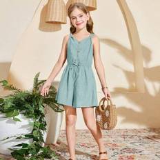 Jumpsuits Children's Clothing Shein Tween Girls Twist Vest-Style Casual Jumpsuit - Woven