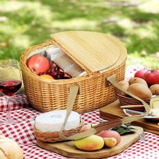 Brown Picnic Tables OutSunny Wicker Picnic Basket for 2 with Pine Wood Lid Light Brown